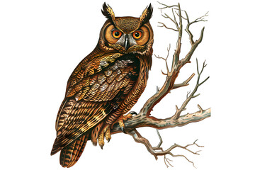 brown owl with big eyes and a pointed beak vintage cut out illustration