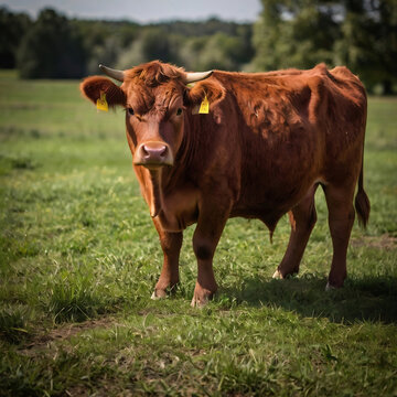 Side view portrait of a red angus cow