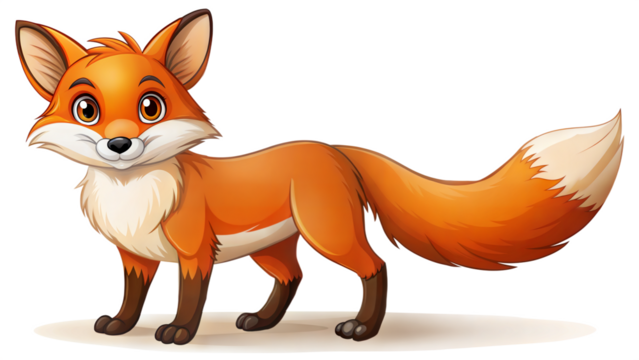 Cartoon Fox Walking on Transparent Background