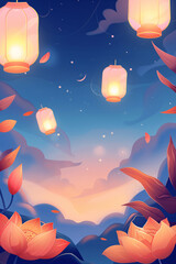 Floating in the sky is the Kongming lantern poster illustration of the Hungry Ghost Festival
