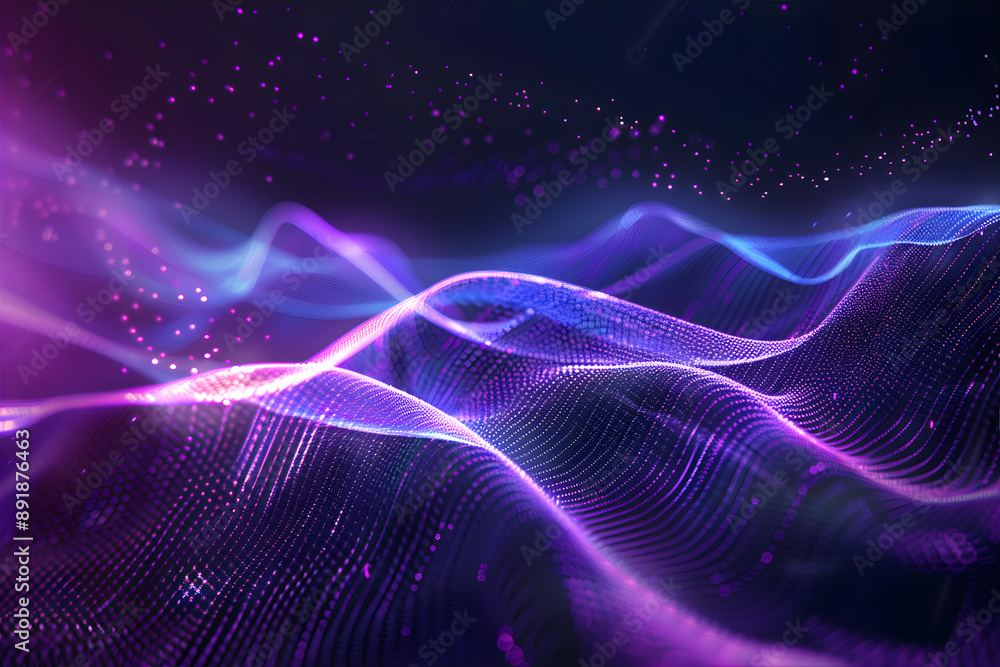 Wall mural data waves. modern neon abstract backdrop. virtual ciberspace.