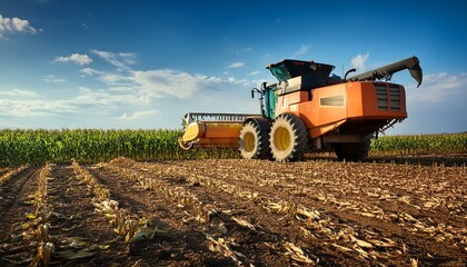 Obraz premium A combine harvester or tractor working on a field during the harvest season