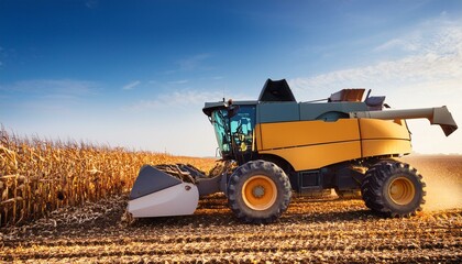 Fototapeta premium A combine harvester tractor working on a corn field