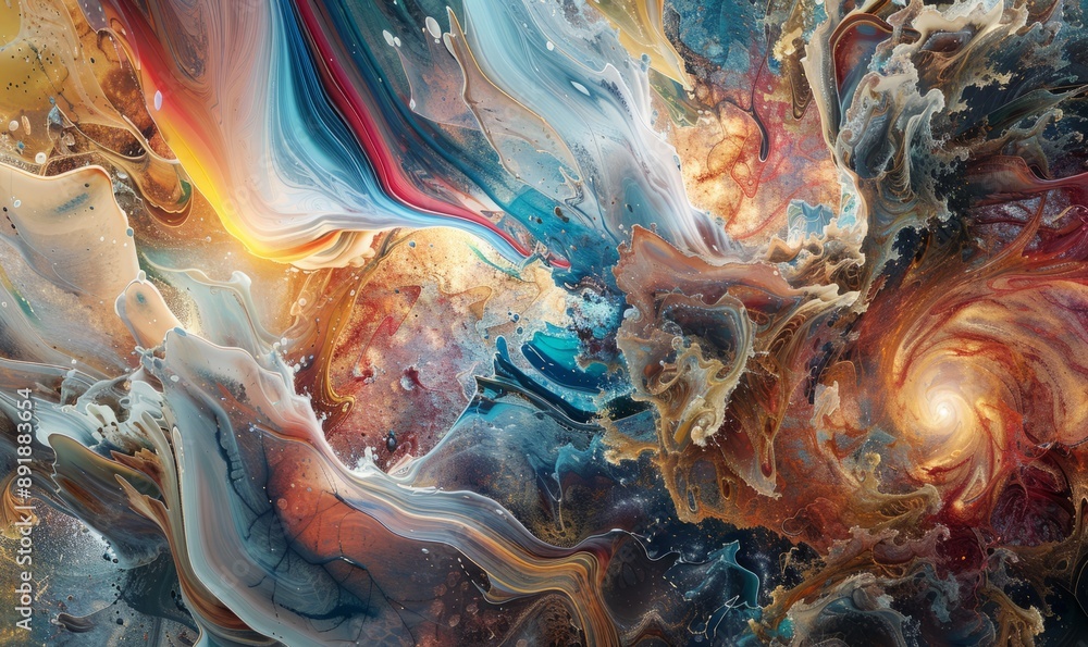 Poster abstract realism with hyper-detailed textures and meticulous brushwork, blurring the boundaries betw