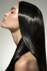 Fototapeta premium woman with long shiny dark hair