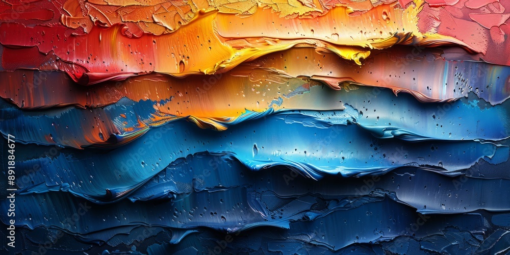 Poster textured abstract painting with layered brushstrokes and rich colors, adding depth and complexity