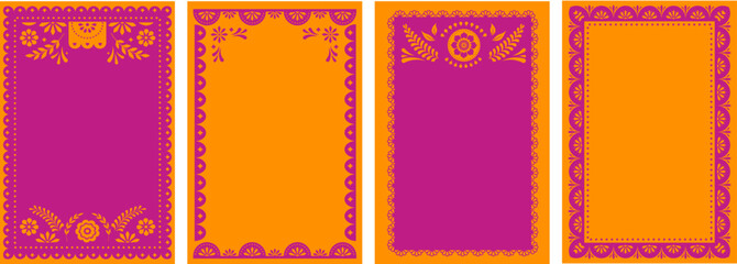 Mexican Frames collection. Wedding, Cinco de Mayo, Fiesta, Dia De Los Muertas, Day of the dead, Mexican holiday. Vertical banner, cards design