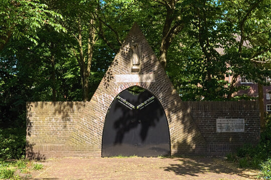 Gouda, Netherlands. Gate of the former Jewish cemetery of Gouda. It was preserved at Raoul Wallenberg Plantsoen as a memorial to the Jews from Gouda murdered in World War II.