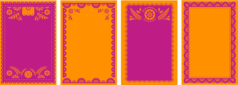 Mexican Frames collection. Wedding, Cinco de Mayo, Fiesta, Dia De Los Muertas, Day of the dead, Mexican holiday. Vertical banner, cards design