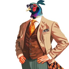 Pheasant Business Casual animal fashion cartoon isolated whitebackground