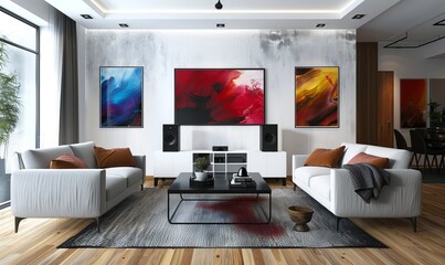 Artistic minimalism in a gallery-inspired living space, where curated pieces and stark contrasts create a captivating visual narrative
