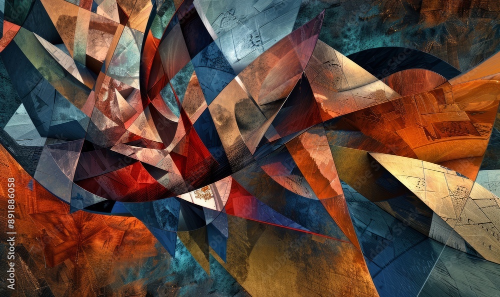 Aufkleber cubist abstraction with fragmented shapes and overlapping planes, depicting multiple perspectives in