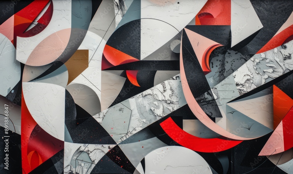 Poster wall art with geometric patterns, layered textures and dynamic composition