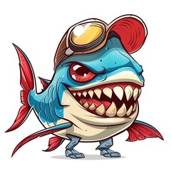 Piranha Sporty fashion cartoon isolated whitebackground