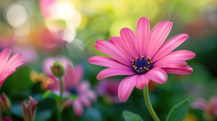 Obraz premium Close up view of colored flower with selective focus and blurred background