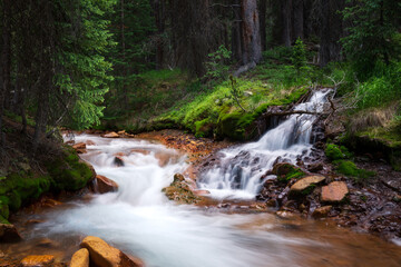 Beautiful mountain creek cascading through rocks	
