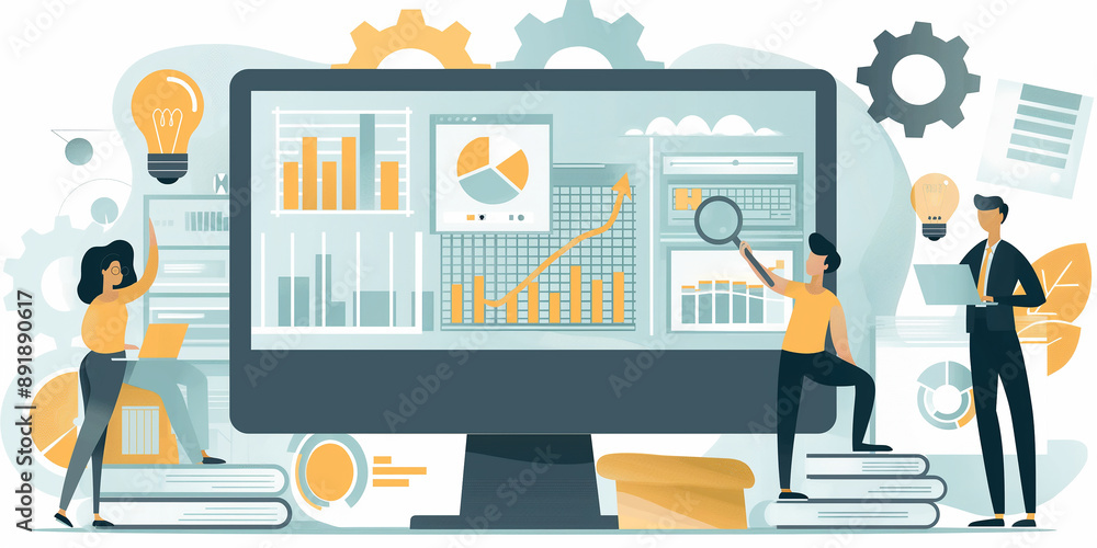 Aufkleber Marketing team analyzing charts and graphs on computer screen