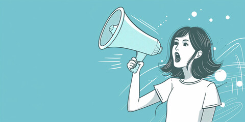 Young woman holding megaphone making an announcement