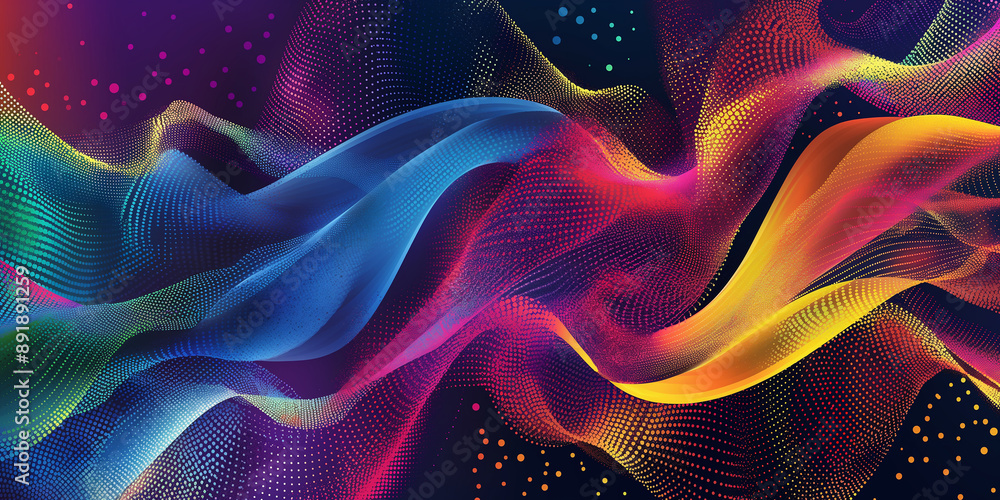 Fototapete abstract background with colorful particles creating wavy lines