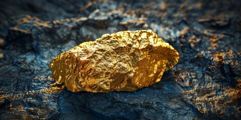 Obraz premium Close-Up of a Large Textured Gold Nugget on Dark Background