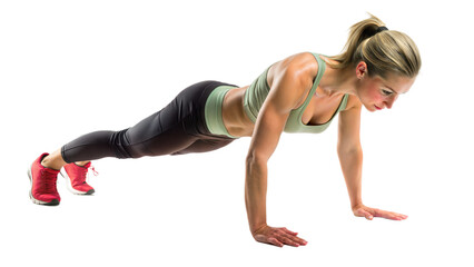 Female Doing Push-Ups Exercise on Transparent Background