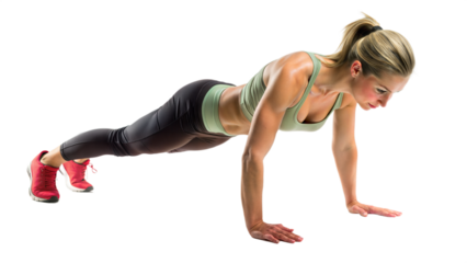 Female Doing Push-Ups Exercise on Transparent Background