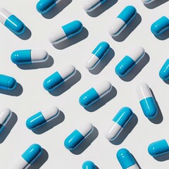 focus on blue and white capsules pill 