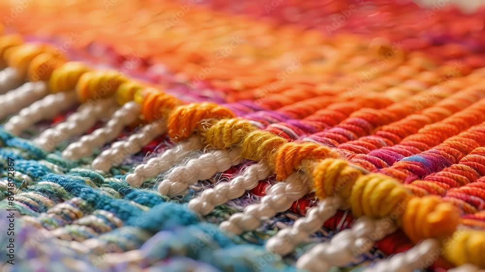 Poster macro shot of the edges of a handwoven placemat highlighting the different weaving techniques used t