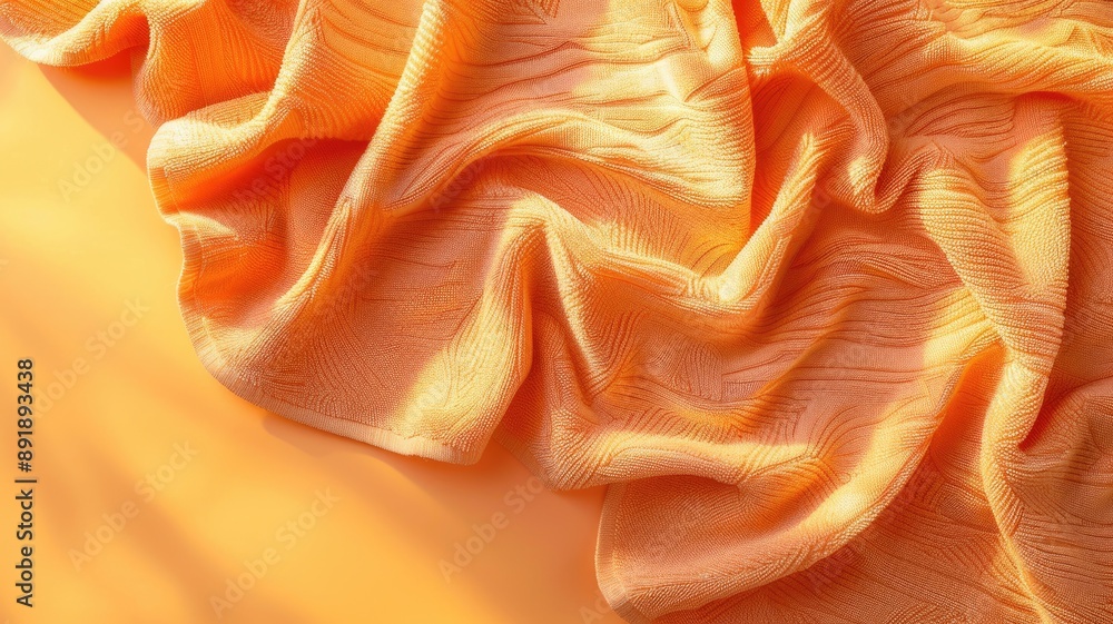 Poster abstract orange fabric with intricate patterns in soft folds