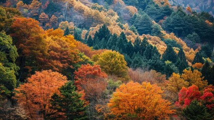 Fototapeta premium Tranquil escapes surrounded by vibrant autumn foliage, offering serene and peaceful nature retreats