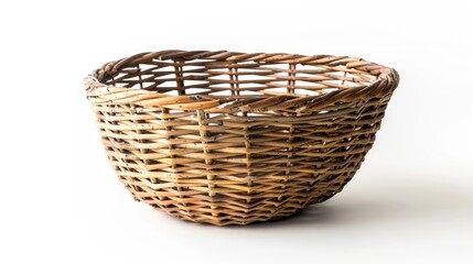 Fototapeta premium Beautiful Handcrafted Small Wicker Basket on White Background