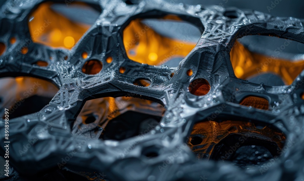 Poster a close-up of a 3d printed object with intricate details. ai.