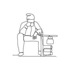 One continuous line drawing of People camping vector illustration. Camping and hiking activity design illustration simple linear style vector concept. Outdoor activity in the mountain with family