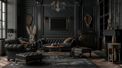 Gothic Punk Living Room with Dark Decor Mockup 