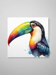 Fototapeta premium Colorful watercolor portrait of a toucan , facing forward. Vivid colors, clip art, illustration
