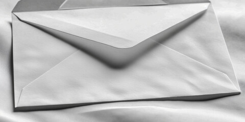 The elegant simplicity of a white envelope laying on wrinkled fabric, showcasing classic communication tools, with aesthetic appeal, elegance concept