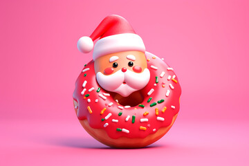 Fototapeta premium Christmas donut on pink background.