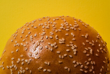 Half moon of a hamburger bun.