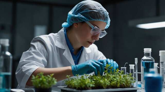 Closeup of a female scientist working in bio technology lab