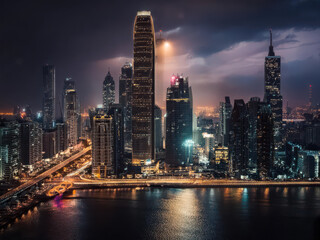 city skyline at night