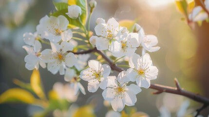 Obraz premium Cherry blossom branch with stunning white flowers shallow focus