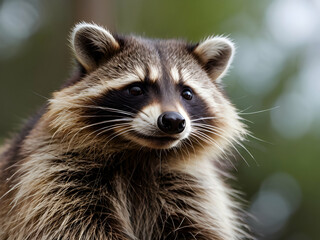 Funny cute closeup of raccoon