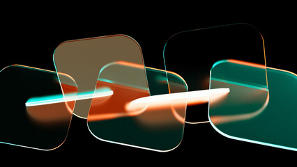 Abstract 3d background wallpaper with glass squares with colorful light emitter iridescent neon holographic gradient. Gradient design element for banners, backgrounds, wallpapers and covers.
