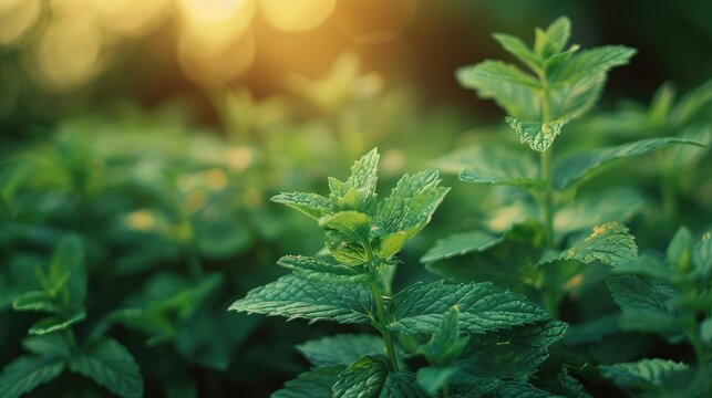 Fresh mint twigs with shallow focus nostalgia theme