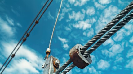 Adjustable device for cable tension with blue sky background