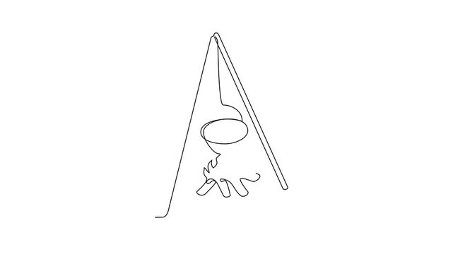 Animated self drawing of bonfire video design illustration. Camping and hiking tools design illustration simple linear style video concept. Tools outdoor activity in the mountain with family.