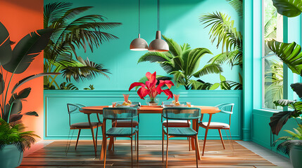 Tropical Paradise Dining Room Mockup 