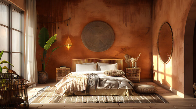 Mediterranean Bedroom with Terracotta Decor Mockup 
