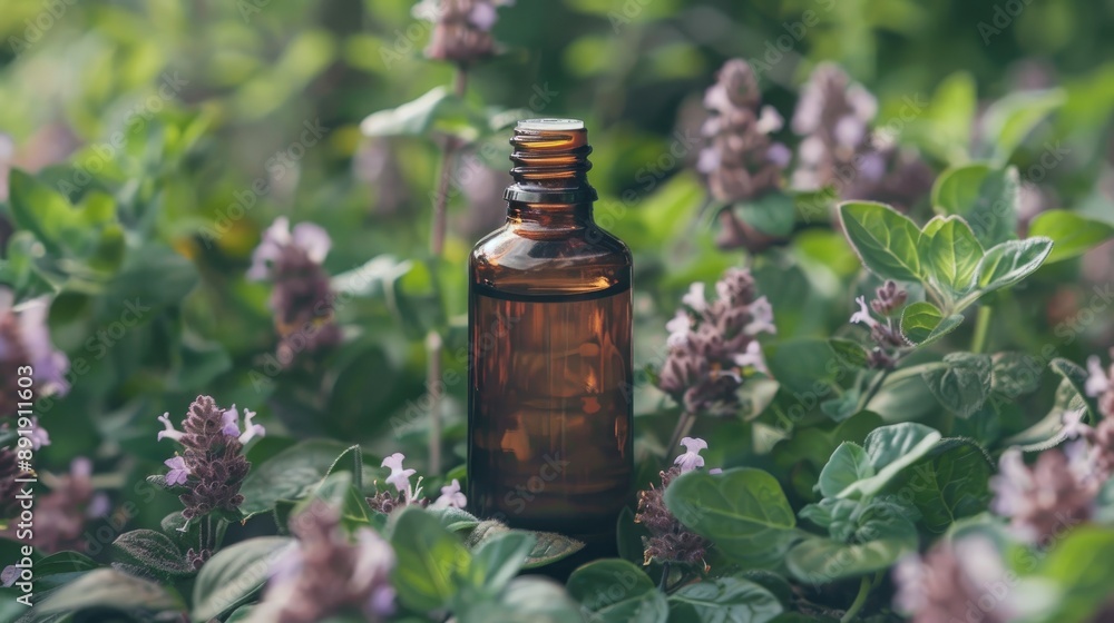 Canvas Prints Benefits of Oregano Aromatherapy through Essential Oil Bottle