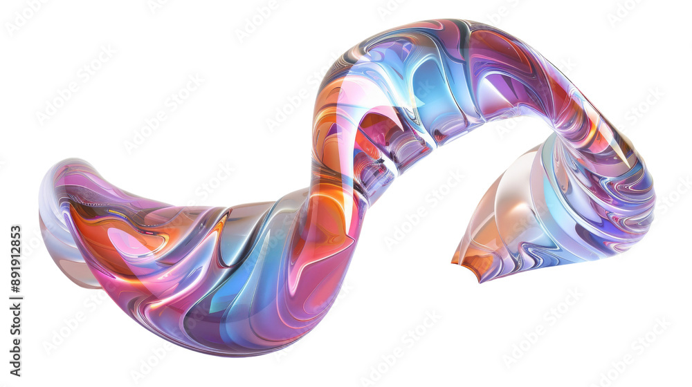 Poster colorful abstract 3d shape with smooth, flowing curves and vibrant, swirling patterns on a transpare